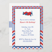 飛行機の誕生会の招待/赤白青 招待状 (正面/裏面)