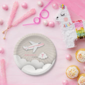 飛行機の誕生会-ピンク ペーパープレート (パーティー)