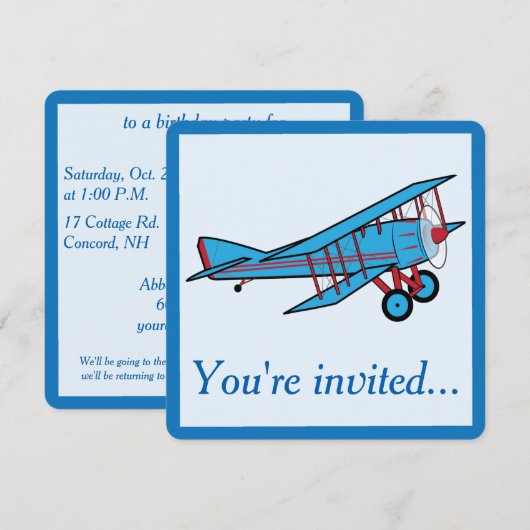 飛行機の誕生会 招待状 (正面/裏面)