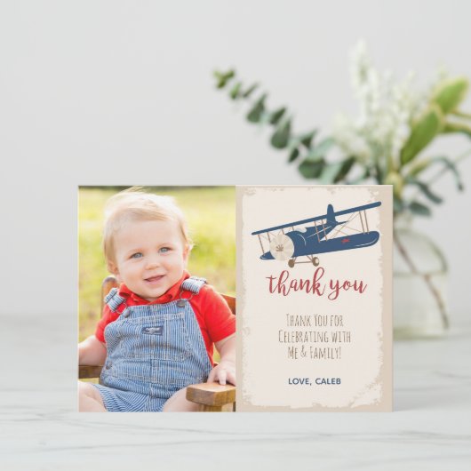 飛行機の誕生日お礼カード 招待状 (スタンド正面)