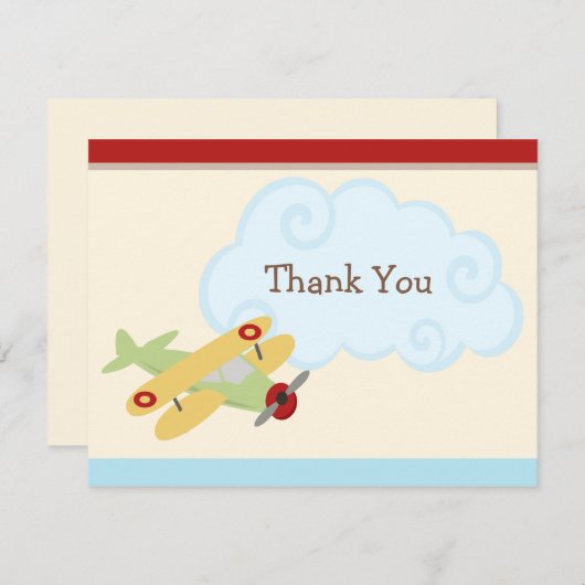 飛行機の誕生日のパーティの招待状のサンキューカード サンキューカード (正面/裏面)