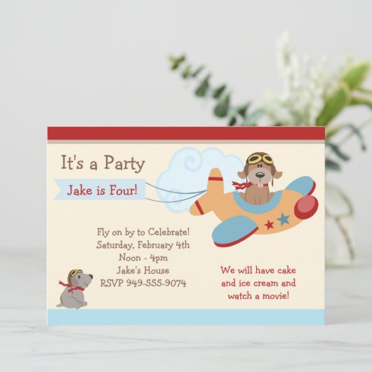 飛行機の誕生日のパーティの招待状 招待状 (スタンド正面)