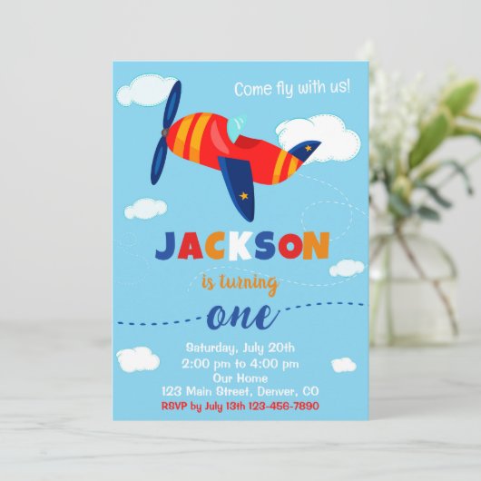 飛行機の誕生日の招待パイロットパーティー招待状 招待状 (スタンド正面)