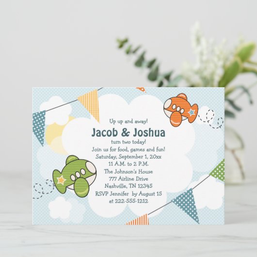 飛行機の誕生日の招待状の双生児 招待状 (スタンド正面)
