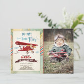 飛行機の誕生日の招待状の時間は飛行機の男の子を飛ばします 招待状 (スタンド正面)