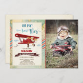 飛行機の誕生日の招待状の時間は飛行機の男の子を飛ばします 招待状 (正面/裏面)