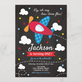 飛行機の誕生日の招待状の男の子/時間は飛びます 招待状