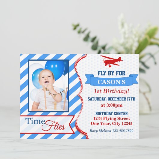 飛行機の誕生日の招待状|の写真の招待 招待状 (スタンド正面)