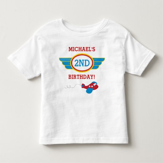 飛行機の誕生日のTシャツの幼児の子供 トドラーTシャツ (正面)