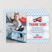 飛行機の誕生日サンキューカード、ヴィンテージBoy Red サンキューカード (正面/裏面)