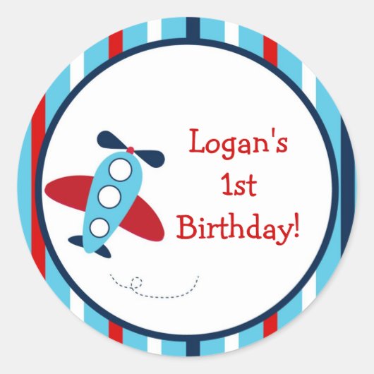 飛行機の誕生日パーティーのシール ラウンドシール (正面)