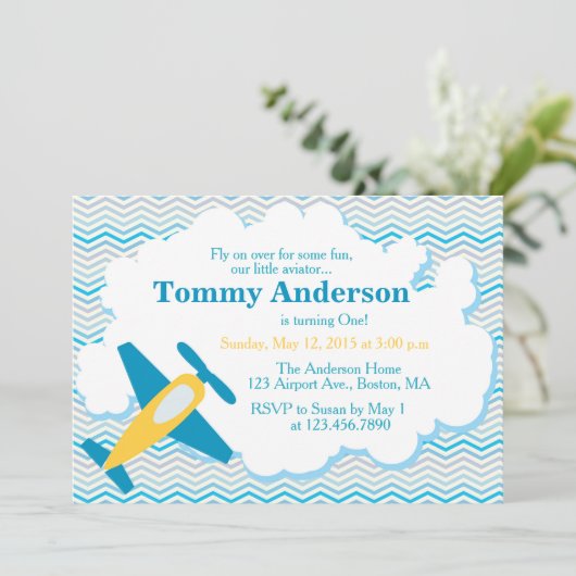 飛行機の誕生日パーティーの招待シェブロン 招待状 (スタンド正面)