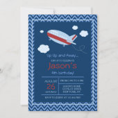 飛行機の誕生日パーティーの招待状の赤と青 招待状 (正面)
