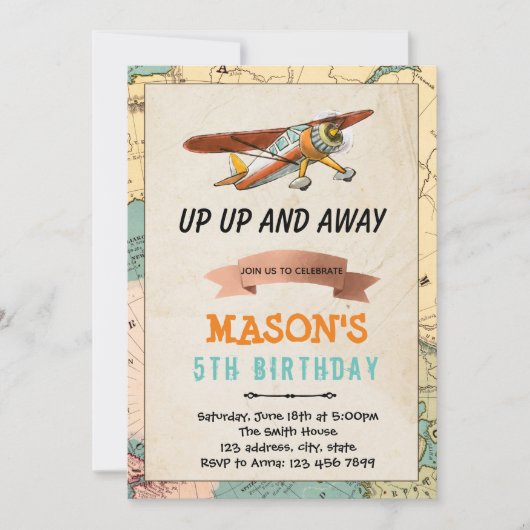 飛行機の誕生日パーティーの招待 招待状 (正面)