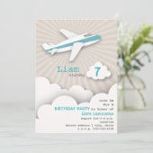 飛行機の誕生日パーティー招待状 - 青 招待状 (スタンド正面)