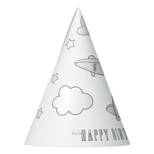 飛行機の誕生日パーティー – 自分の帽子に色を パーティーハット (左)