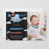 飛行機の誕生日招待状茶色と写真 招待状 (正面)