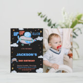 飛行機の誕生日招待状茶色と写真 招待状 (スタンド正面)