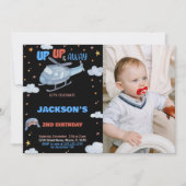 飛行機の誕生日招待状黒（写真付き） 招待状 (正面)