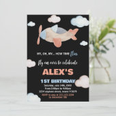 飛行機の誕生日招待状 オレンジ ブラック 招待状 (スタンド正面)