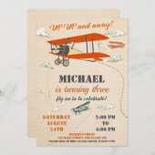 飛行機の誕生日招待状 フライングバースデー 飛んで行こう！ 招待状 (正面/裏面)