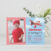 飛行機の誕生日招待状。ボーイ·バースデー·パーティー 招待状 (スタンド正面)