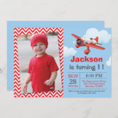 飛行機の誕生日招待状。ボーイ·バースデー·パーティー 招待状 (正面/裏面)