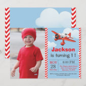 飛行機の誕生日招待状。男の子の誕生日パーティー 招待状 (正面/裏面)