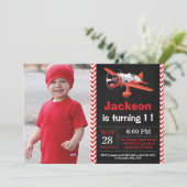 飛行機の誕生日招待状。男の子の誕生日パーティー 招待状 (スタンド正面)