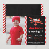 飛行機の誕生日招待状。男の子の誕生日パーティー 招待状 (正面/裏面)