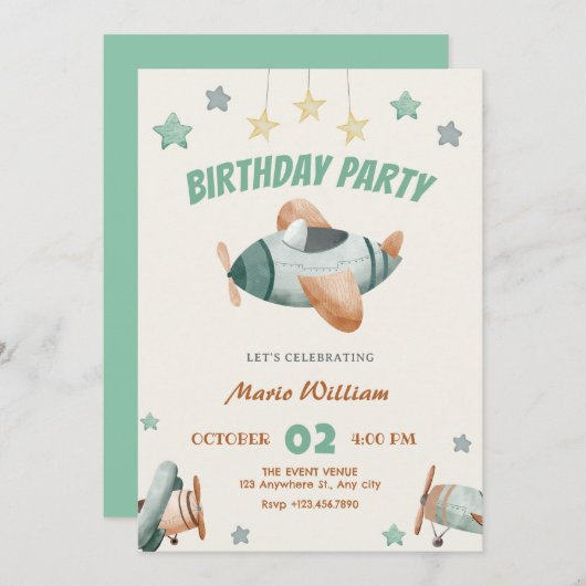 飛行機の誕生日 招待状 (正面/裏面)