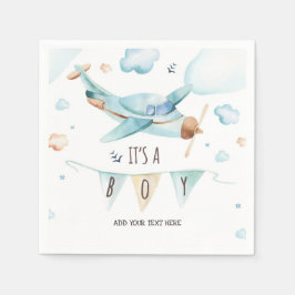 飛行機の赤ちゃんシャワーのナプキン – それは男の子 スタンダードカクテルナプキン