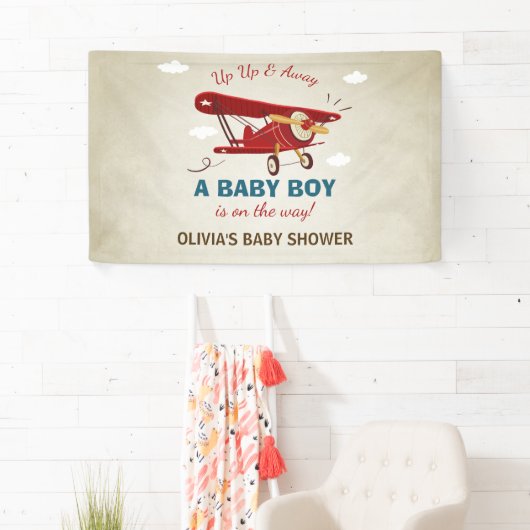 飛行機の赤ちゃんシャワーのバナー旅行アドベンチャーボーイ 横断幕 (インサイチュ)