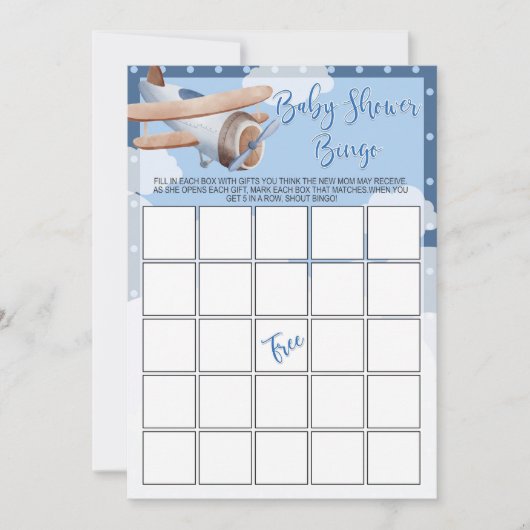 飛行機の赤ちゃんシャワービンゴゲームブルーボーイ 招待状 (正面)