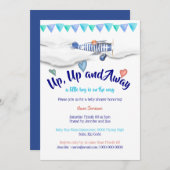 飛行機の赤ちゃんシャワーヴィンテージ旅行少年フラグ 招待状 (正面/裏面)