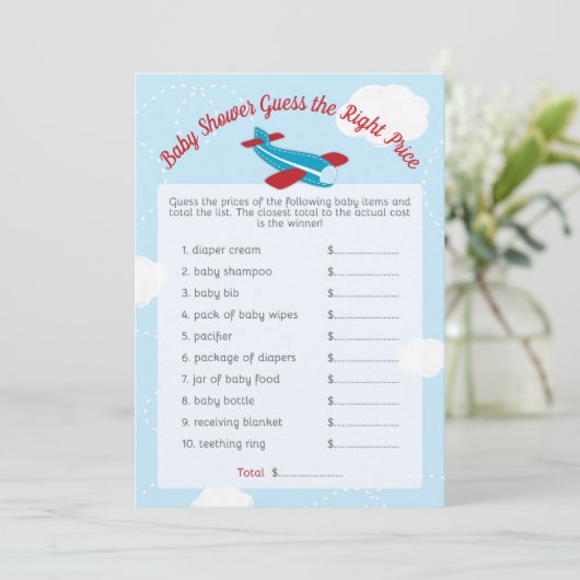 飛行機の赤ちゃんシャワー価格ゲームカード 招待状 (スタンド正面)