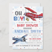 飛行機の赤ちゃんシャワー招待状、男の子シャワー 招待状 (正面)