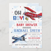 飛行機の赤ちゃんシャワー招待状、男の子シャワー 招待状 (正面/裏面)