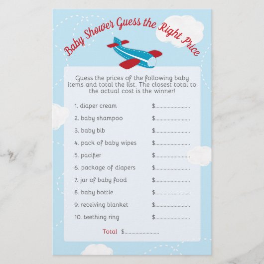 飛行機の赤ちゃんシャワー推定右の価格 (正面)