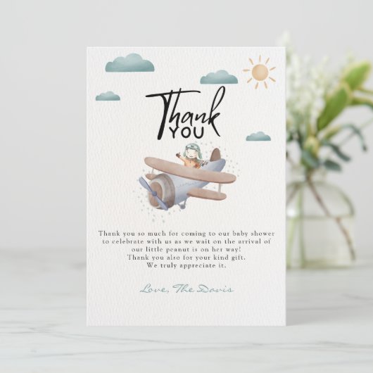 飛行機の赤ちゃんシャワー サンキューカード (スタンド正面)