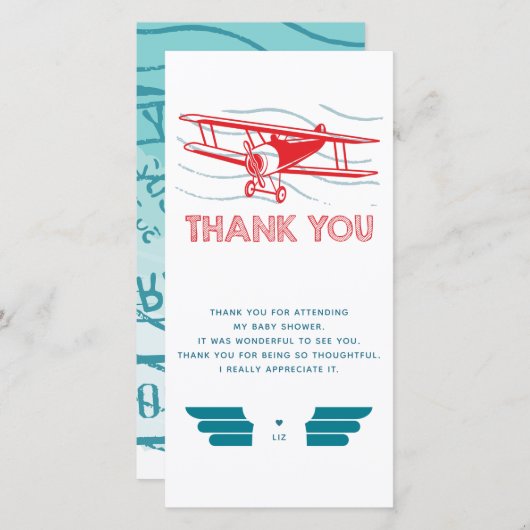 飛行機の赤ちゃんシャワー サンキューカード (正面/裏面)