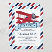 飛行機の赤ちゃんシャワー 招待状 (正面/裏面)