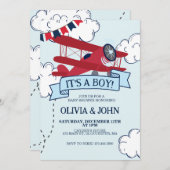 飛行機の赤ちゃんシャワー 招待状 (正面/裏面)