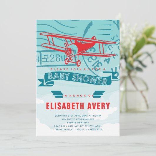 飛行機の赤ちゃんシャワー 招待状 (スタンド正面)