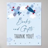 飛行機の雲の本とギフト赤ちゃんシャワーのサイン ポスター (正面)