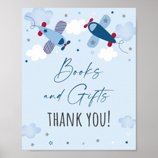 飛行機の雲の本とギフト赤ちゃんシャワーのサイン ポスター (正面)