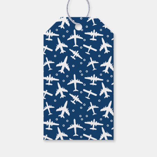 飛行機の青い白いパターン ギフトタグ (正面)