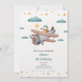 飛行機の青と緑の水の色の誕生日の招待 招待状 (正面)