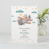 飛行機の青と緑の水の色の誕生日の招待 招待状 (スタンド正面)