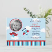 飛行機の飛行士の写真の誕生日の招待状 招待状 (スタンド正面)